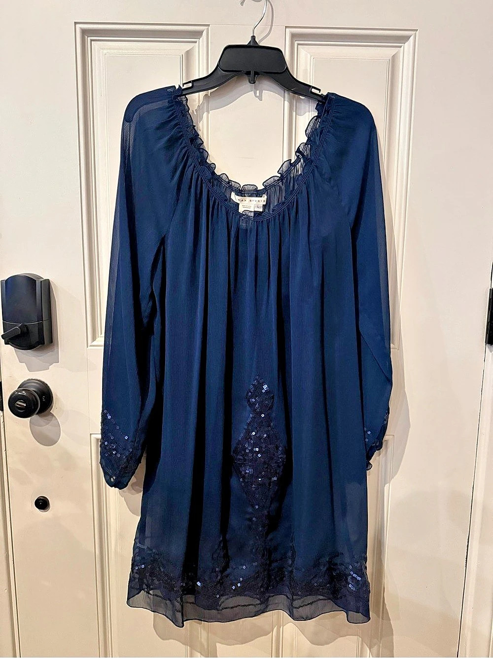 Max Studio Navy Sequin Sleeve Mini Dress Size Large